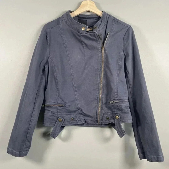 Eden Society Women’s Shell Stretch Zip Gray Moto Bomber Jacket Size Large L - Picture 1 of 9
